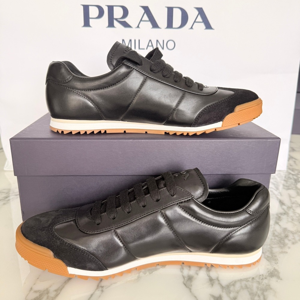 PRADA 2EG486 Black Leather with Suede Sneakers Shoes - NEW - US 9 UK 8 - Picture 9 of 14